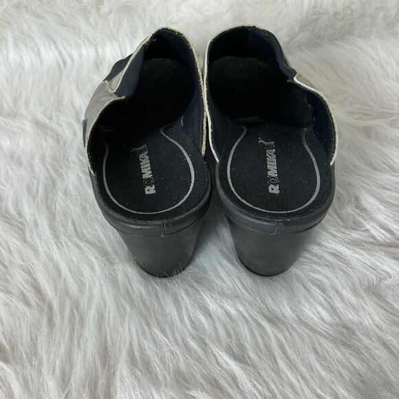 Romika Mokassetta 244 Metallic Silver & Black Peep Toe Mule Sandals 38 US 7-7/5 - Picture 3 of 7